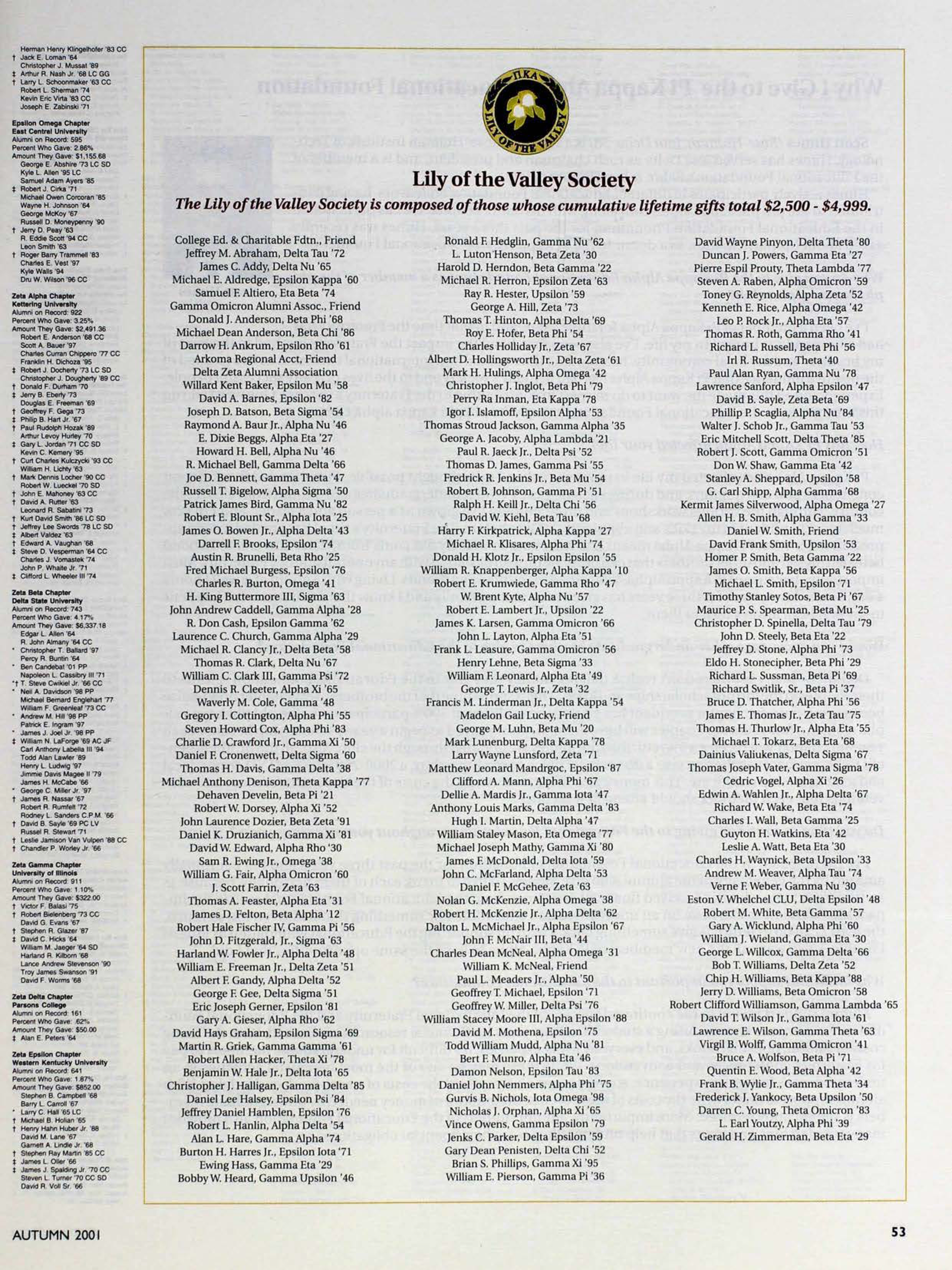 Lily of the Valley Society, Autumn 2001